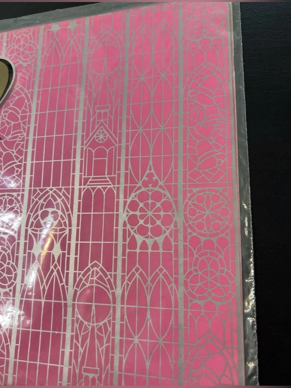 Vtg Wedding Gift Wrap Dennison Pink Silver Cathedral 2 Sheets 70s Mod Ephemera